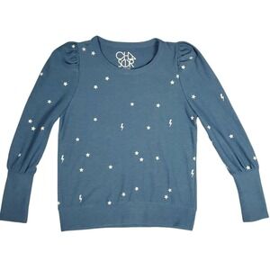 Chaser‎ Sz S Starry Bolts Cozy Knit Long Sleeve Pullover Top St. Croix Lake Blue